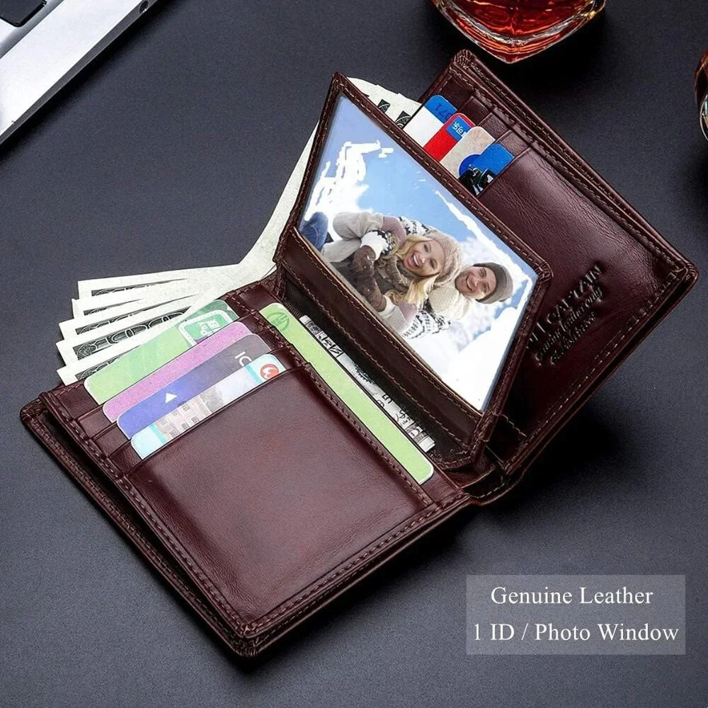 Large Capacity Genuine Leather Bifold Wallet/Credit Card Holder for Men